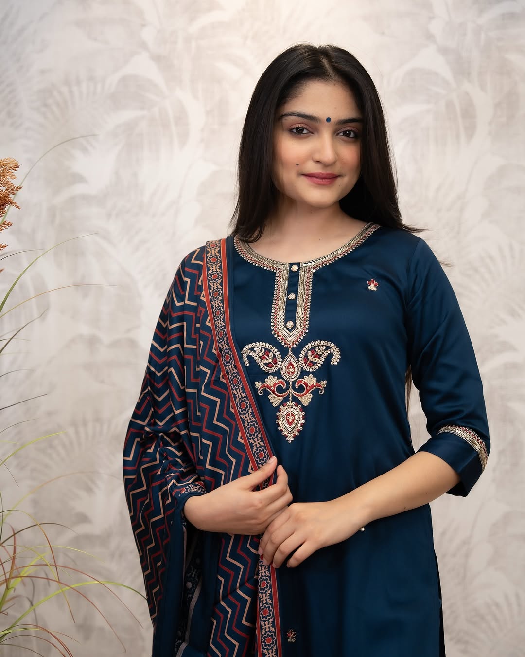 The52 Women's Gorgeous Chanderi Silk Embroidery Straight Kurta with Pant and Dupatta Set - Swadesiicart