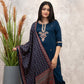 The52 Women's Gorgeous Chanderi Silk Embroidery Straight Kurta with Pant and Dupatta Set - Swadesiicart