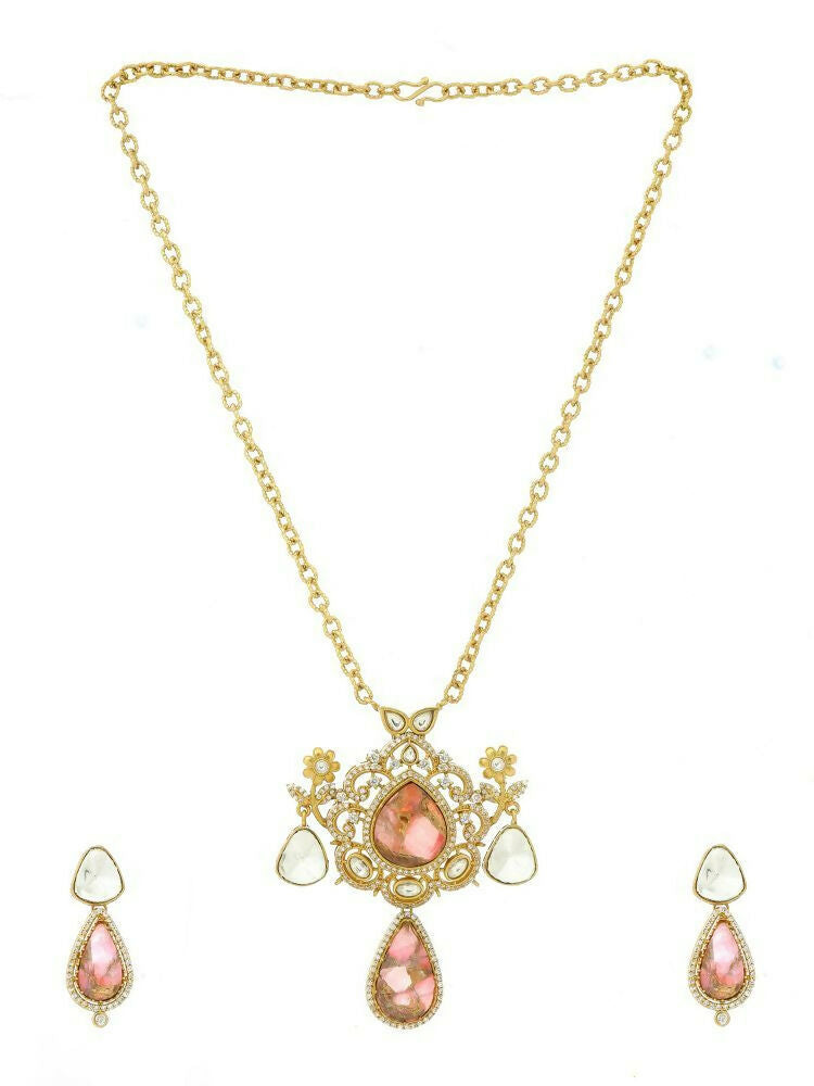 Glass Kundan Gold plated Long Earrings - Ruby Raang | Swadesiicart
