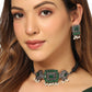NVR Women's Oxidised Silver Plated Green Color Stone Jewellery Set With Earrings | Swadesiicart