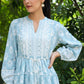 Juniper Women's Skyblue Rayon Floral Printed Short Tiered Dress | Swadesiicart