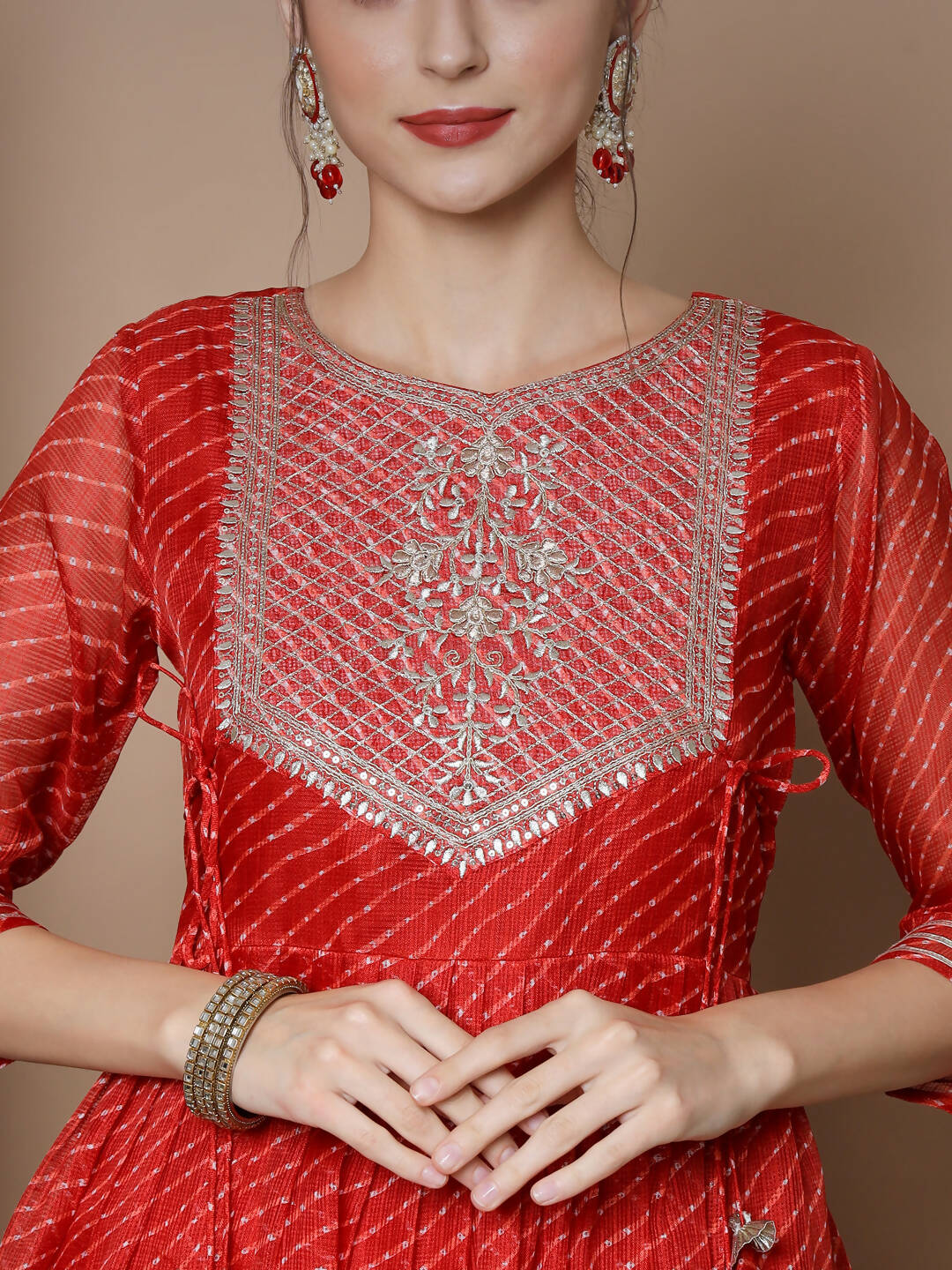 Indian Clothing Myshka Women's Red Anarkali Kurta - Swadesiicart