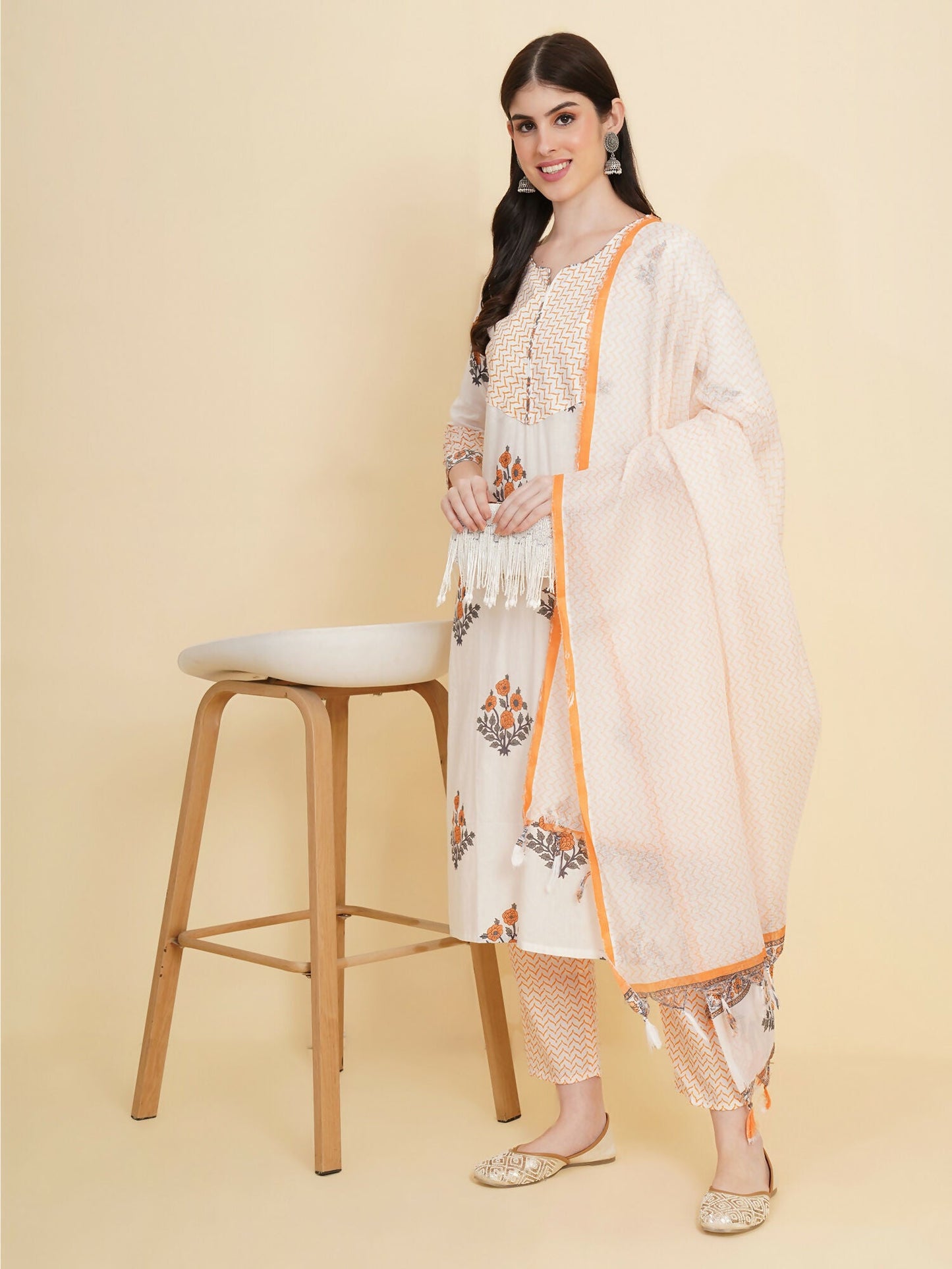 Designer Stylish white cotton Stitched Suit With Dupatta - Tanisha | Swadesiicart