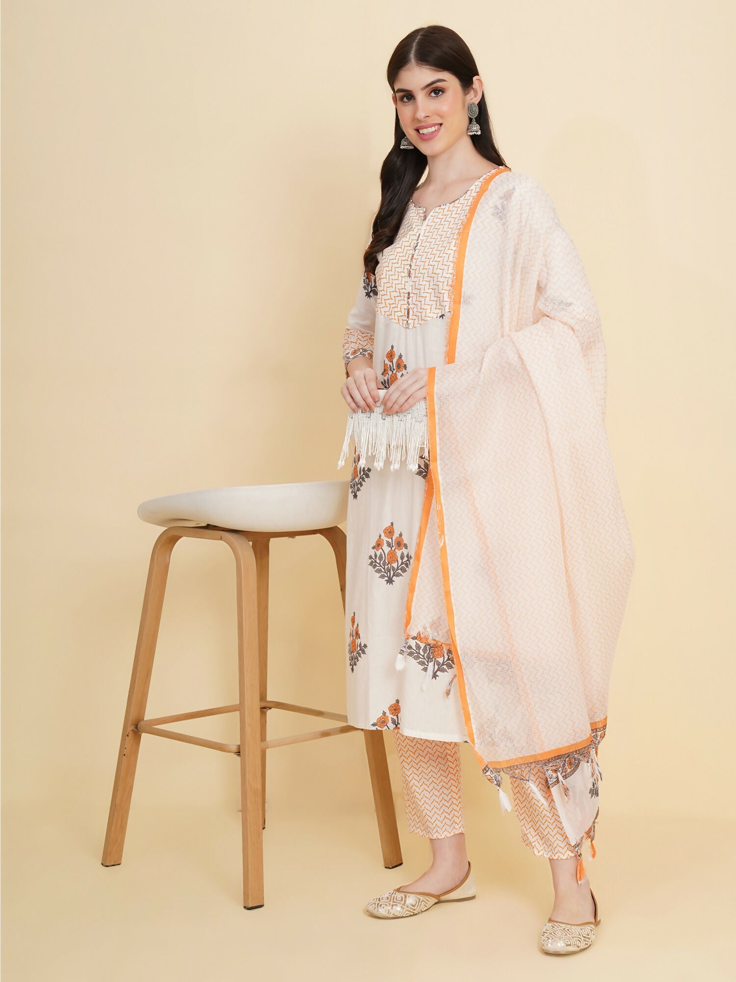 Designer Stylish white cotton Stitched Suit With Dupatta - Tanisha | Swadesiicart