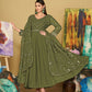 Jyoti Fashion Women's Olive Green Georgette Embroidered Anarkali Kurta Pant Set With Dupatta | Swadesiicart
