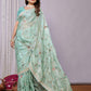 Blue Satin Silk Embroidered Saree With Stitched Blouse - Nimaya Kaksha