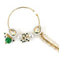 Gold-Polished White Green Kundan-Studded Pearl Beaded Nosepin - Ruby Raang | Swadesiicart