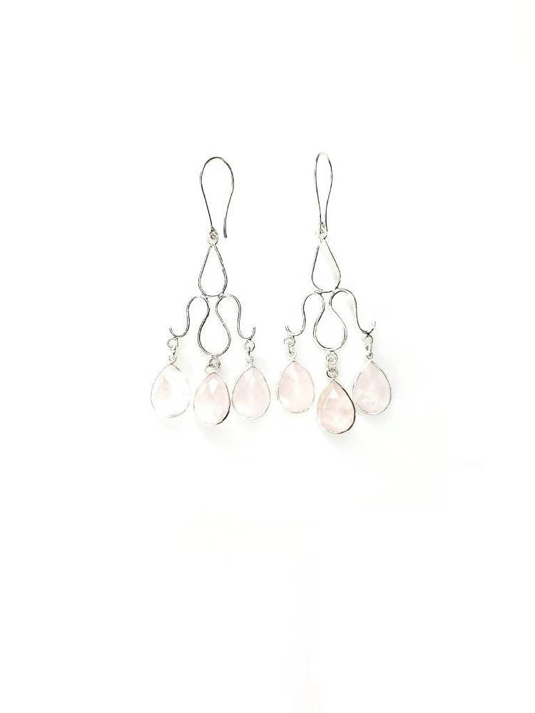 Bling Accessories Rose Quartz Semi Precious Stone Earrings | Swadesiicart