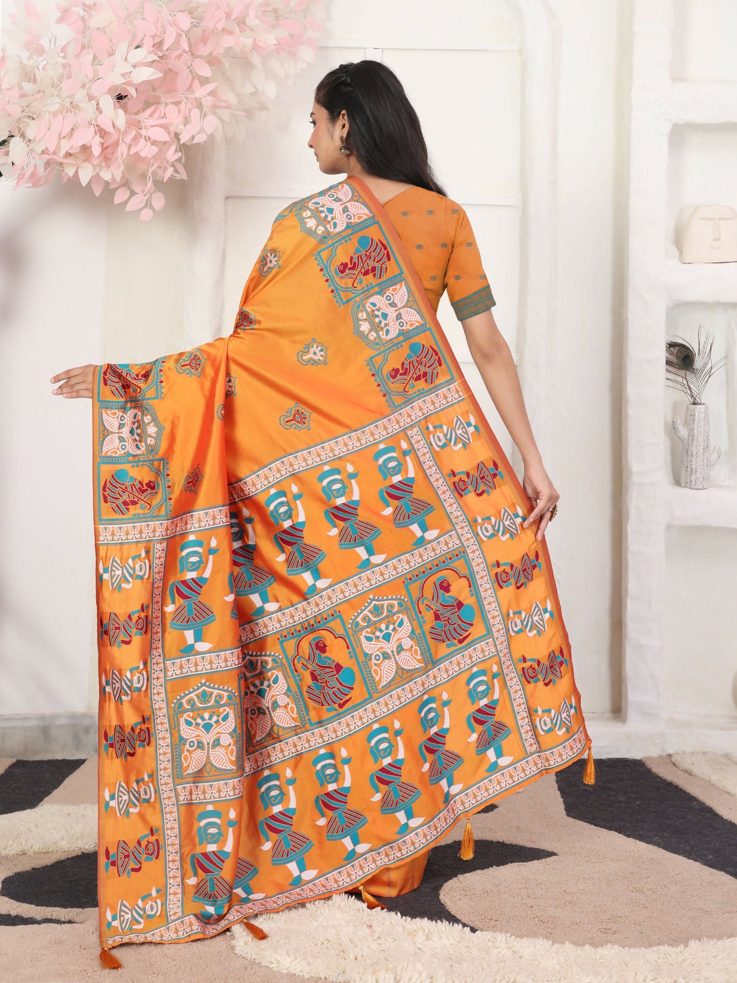Shree Shyam Fashion Silk Blend Orange Saree