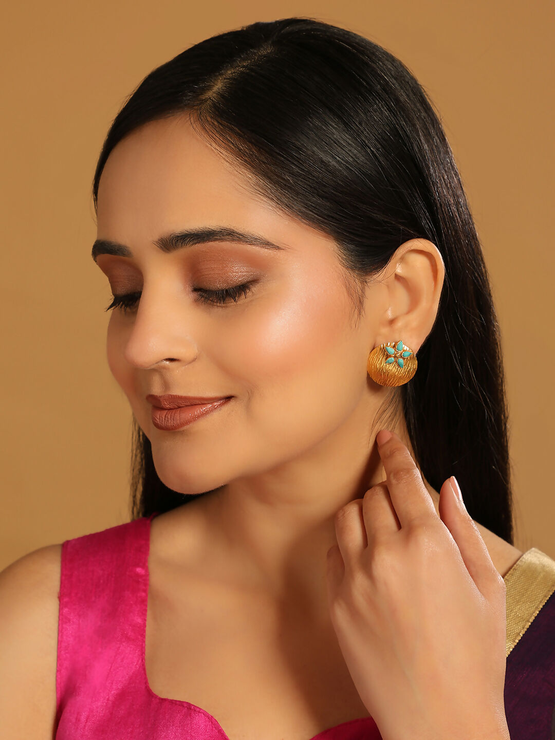 Nuyug 22K Gold-Plated Turquoise Flower Stud Earrings | Swadesiicart