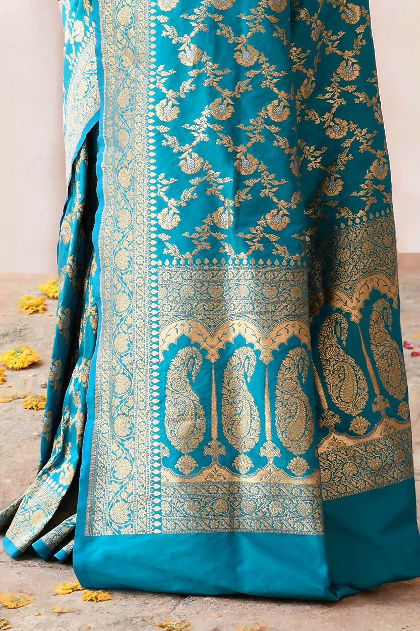 Joban Fashion Aqua Soft Pure Handloom Banarasi Silk Saree | Swadesiicart