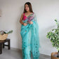 Vamsee Mudra Green Organza Saree - Swadesiicart