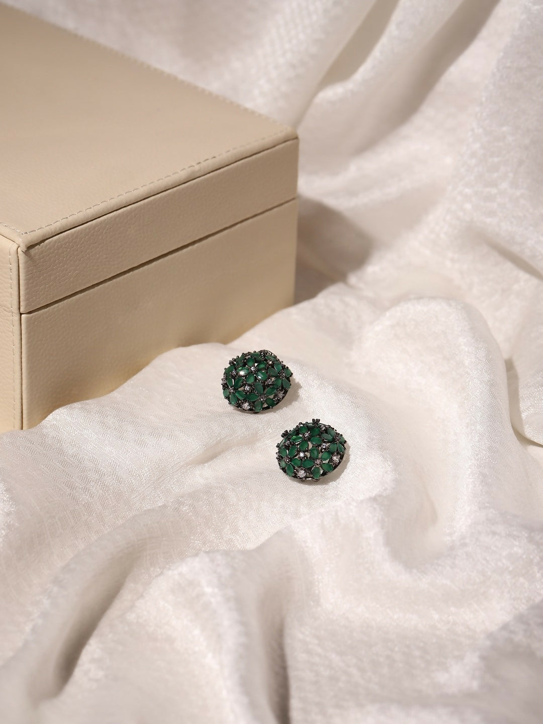 Diamond & Green Stone Earrings- Ruby Raang | Swadesiicart