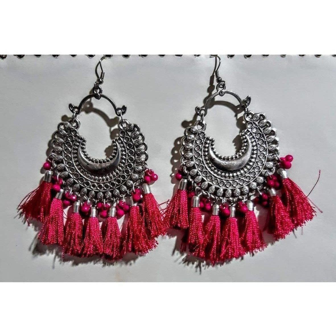 MS Fashion India Half Moon Pink Color Silk Thread Earrings | Swadesiicart