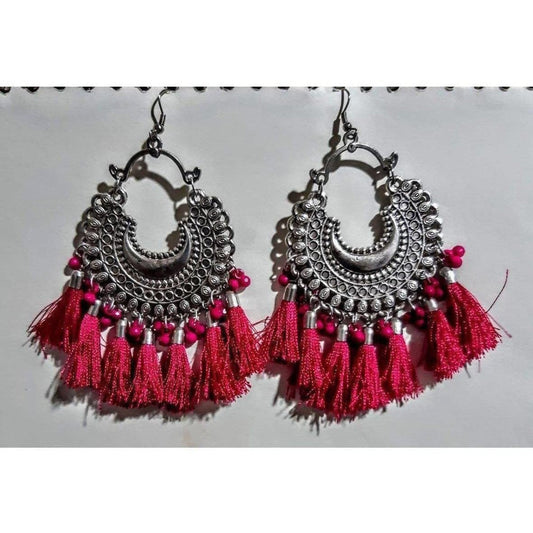 MS Fashion India Half Moon Pink Color Silk Thread Earrings | Swadesiicart