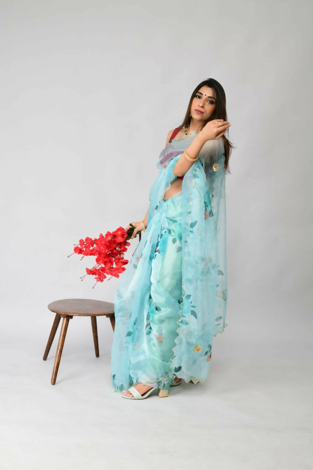 Vamsee Sky Blue Organza Saree - Swadesiicart