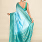 Joban Fashion Sky Blue & Rama Plain With Weaving Border Banarasi Silk Sarees | Swadesiicart