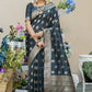 Vishnu Weaves Women's Grey Banarasi Silk Floral Zari Woven Saree with Unstitched Blouse - Swadesiicart