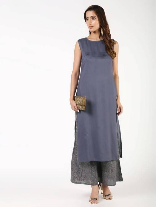 Aniyah Rayon Solid Pintucks Straight Grey Kurta (AN-154K) - Swadesiicart