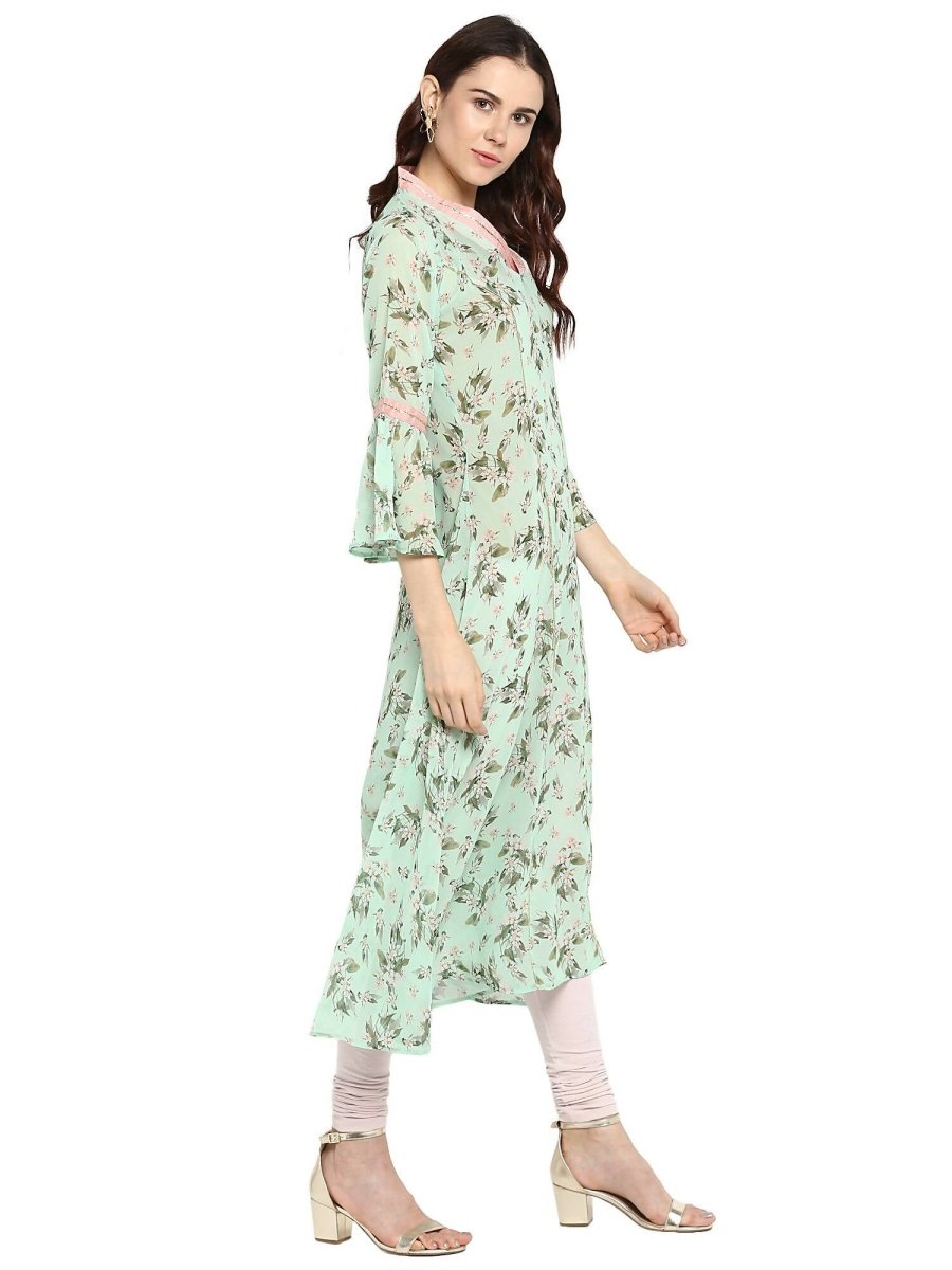 Ahalyaa Women's Yellow Geogette Digital Print Kurta | Swadesiicart