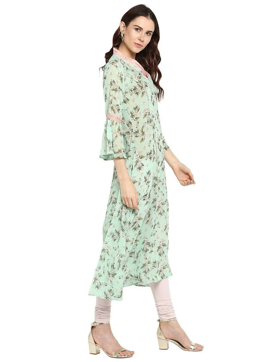 Ahalyaa Women's Yellow Geogette Digital Print Kurta | Swadesiicart