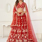 Aastha Fashion Red Butterfly Net White Cotton Thread Work And Sequence Work Embroidery Wedding Wear Lehenga Choli