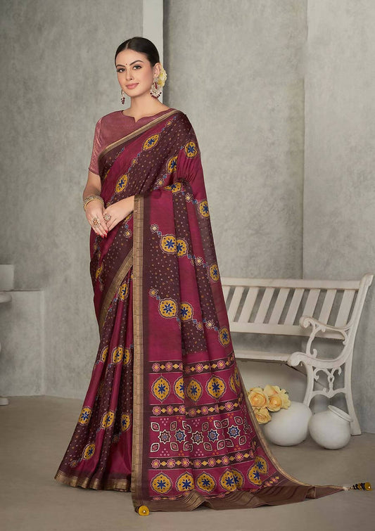 Maroon Rangkat Tussar Silk Woven Design Saree with Unstitched Blouse - Mohmanthan Eshani | Swadesiicart
