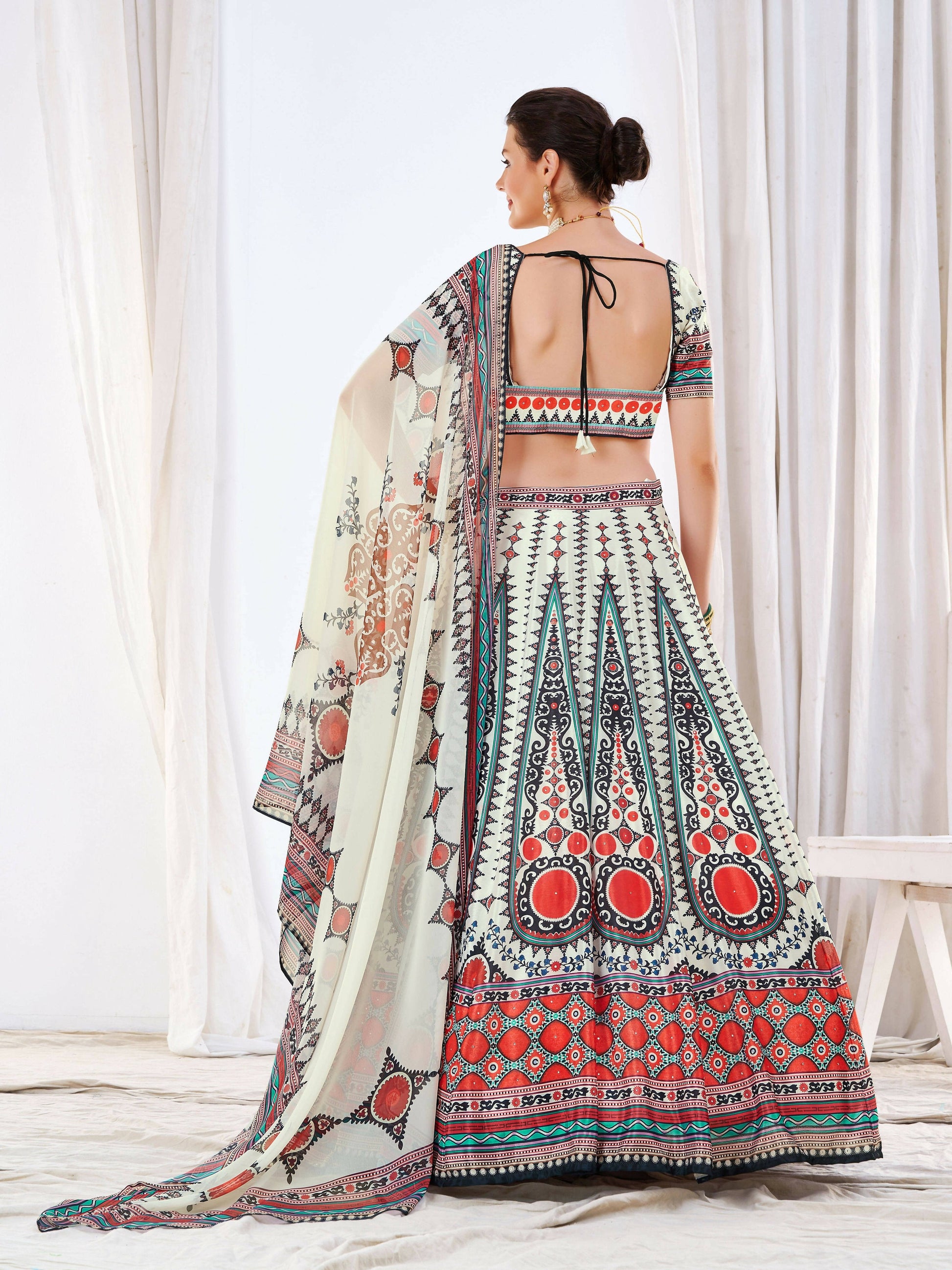 Wedding Designer White Chinon Lehengha Choli - Anbazaar | Swadesiicart