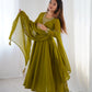 Lorenvalley Mahendi Faux Georgette Fancy Embroidery Beads And Jari Work Anarkali Kurta Palazzo With Dupatta Set | Swadesiicart