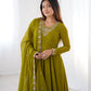 Lorenvalley Mahendi Faux Georgette Fancy Embroidery Beads And Jari Work Anarkali Kurta Palazzo With Dupatta Set | Swadesiicart