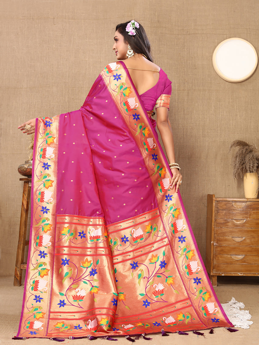 Lorenvalley Fashion Magenta Soft Paithani Silk Woven Design Rich Zari Meenakari Weaving Saree - Swadesiicart