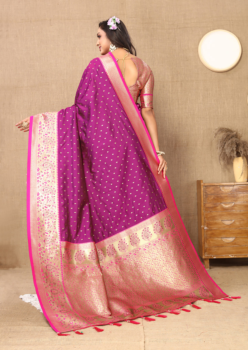 Lorenvalley Fashion Magenta Soft Silk weaving Design Rich Zari Weaving Saree - Swadesiicart