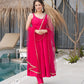 Lorenvalley Magenta Pure Romansilk Chanderi Fabric Yoke Fancy Lace Work Anarkali Kurta Pant With Dupatta Set | Swadesiicart