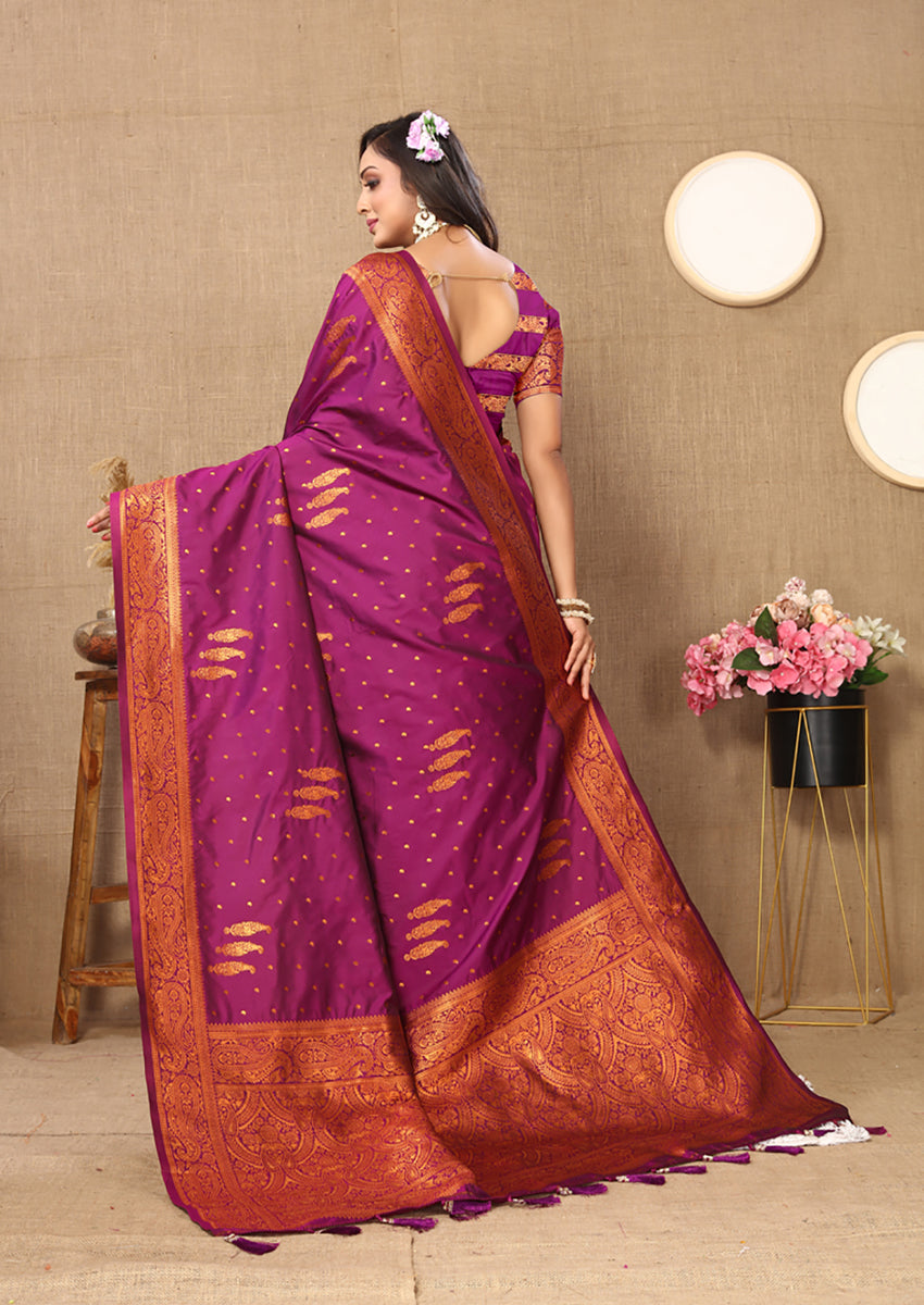 Lorenvalley Fashion Magenta Soft Silk Copper Zari weaving Design Saree - Swadesiicart