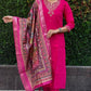 Lorenvalley Fashion Magenta Roman Silk Embroidery Multi Work Kurta Pant with Dupatta - Swadesiicart
