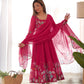 Lorenvalley Parrot Soft Organza Silk With Floral Print Fully Flared Anarkali Pant With Dupatta Set - Magenta | Swadesiicart