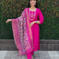 Lorenvalley Fashion Magenta Roman Silk Hand Work Kurta Pant with Dupatta - Swadesiicart