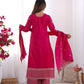Lorenvalley Magenta Chinon Silk Embroidery Sequence and Jari Work Kurta Trousers with Dupatta Set | Swadesiicart