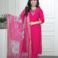 Lorenvalley Fashion Magenta Roman Silk Hand Work Kurta Pant with Dupatta - Swadesiicart