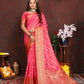Lorenvalley Fashion Magenta Organza Silk Woven Design with Rich Meenakari Weaving Pallu Saree - Swadesiicart