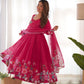 Lorenvalley Parrot Soft Organza Silk With Floral Print Fully Flared Anarkali Pant With Dupatta Set - Magenta | Swadesiicart