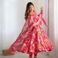 Lorenvalley Magenta Soft Organza Silk With Floral Print Fully Flared Anarkali Pant With Dupatta Set | Swadesiicart