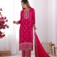 Lorenvalley Magenta Chinon Silk Embroidery Sequence and Jari Work Kurta Trousers with Dupatta Set | Swadesiicart