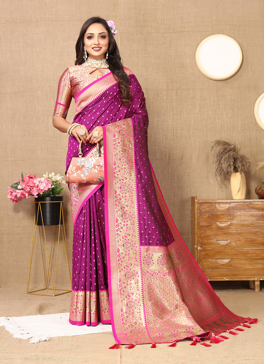 Lorenvalley Fashion Magenta Soft Silk weaving Design Rich Zari Weaving Saree - Swadesiicart