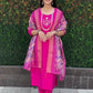 Lorenvalley Fashion Magenta Roman Silk Hand Work Kurta Pant with Dupatta - Swadesiicart