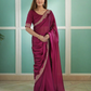 Lorenvalley Fashion Dark Magenta Rangoli Silk with Coding Lace Work Saree with Blouse - Swadesiicart