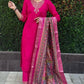 Lorenvalley Fashion Magenta Roman Silk Embroidery Multi Work Kurta Pant with Dupatta - Swadesiicart