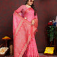 Lorenvalley Fashion Magenta Organza Silk Woven Design with Rich Meenakari Weaving Pallu Saree - Swadesiicart