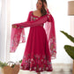 Lorenvalley Parrot Soft Organza Silk With Floral Print Fully Flared Anarkali Pant With Dupatta Set - Magenta | Swadesiicart