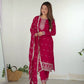 Lorenvalley Magenta Rangoli Silk Embroidery Sequence and Jari Work Kurta Trousers with Dupatta Set | Swadesiicart